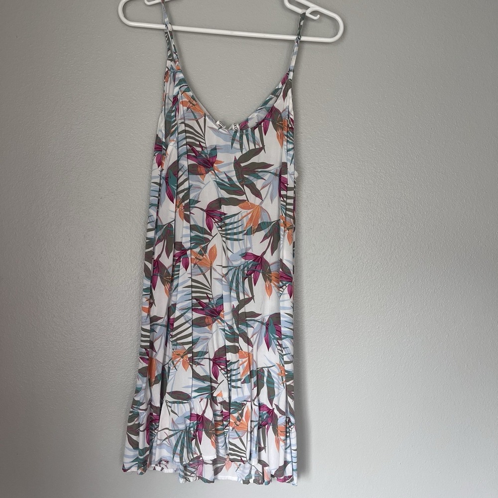 ROXY Tropical Floral Womens Sundress Dress White Cream Sleeveless Medium Summer - Picture 9 of 9